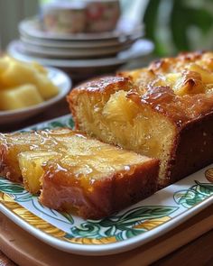 slices of pineapple upside down cake on a plate