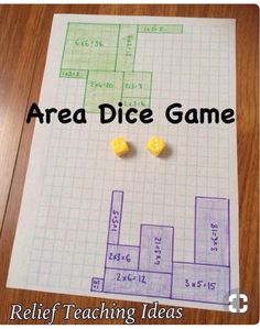 a piece of paper with two dices on it and the words area dice game