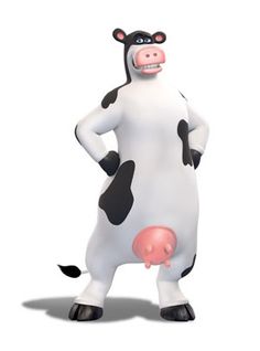 a cartoon cow is standing with its legs crossed