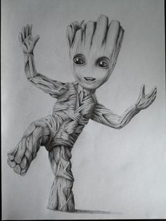 a pencil drawing of groote from the avengers movie, with his hands in the air