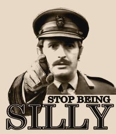 a man in uniform is pointing to the side with his hand on his hip and says, stop being silly