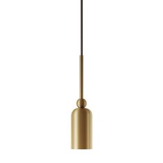 a brass colored pendant light hanging from the ceiling