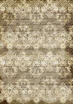 an old fashioned paper with lace on the edges and writing in brown, beige and white