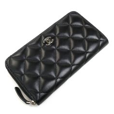 Chanel Matelasse Zip Long Wallet Black High-end Leather Wallet For Formal Occasions, Luxury Black Wallets For Daily Use, Luxury Rectangular Wallet With Zipper Closure, Luxury Rectangular Wallets With Zipper Closure, Luxury Evening Wallet With Zipper Closure, Designer Evening Wallet With Zipper Closure, High-end Black Clutch For Everyday Use, Elegant Leather Wallet With Zipper Closure, Rectangular Black Clutch For Everyday Luxury