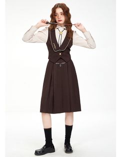 Price for a waistcoat only. Dress / Top Details:Single-breasted Button Placket Material:PolyesterNeckline:V-neck  	 		 			Size 			S 			M 			L 			XL 		 		 			Full Length 			45 			46 			47 			48 		 		 			Shoulders 			33 			34 			35 			36 		 		 			Bust 			85 			89 			93 			97 Magical School Uniform, School Uniform Long Skirt, Brown School Uniform, Magic School Uniform, School Uniform Design, Slytherin Uniform, Ravenclaw Slytherin, Uniform Style