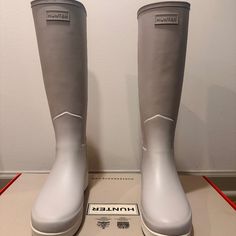 Hunter Women's Refined Creeper Tall Boots In Clatter Grey (Looks Like A Light Grey). Nwt In Box. Size 8 Available Womens Hunter Boots, Hunter Refined, Black Hunter Boots, Wellies Rain Boots, Black Rain Boots, Metallic Shorts, Chelsea Rain Boots, Heeled Rain Boots, Womens Rain Boots