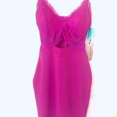 Nwt Hot Pink Lace Cutout Dress Sz: S Hot Pink Adjustable Straps Lace Back Hidden Back Zipper Front Cutout New With Tags Never Worn, Modeled Only. Pink Sleeveless Lace Trim Set, Hot Pink Lace Dress, Pink Sleeveless Mini Dress With Lace-up Back, Mariposa Dress, Plus Size Red Dress, Brown Long Sleeve Dress, Lace Cutout Dress, Sabrina Dress, Vintage Green Dress