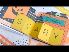 an assortment of halloween themed scrapbook pages with words and pictures cut out to spell out the word scary