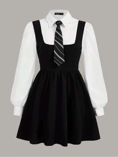 Black & White Dress, Cute Outfits Black And White, Black And White Outfits For Women, Cute Black Outfits For School, Clothing Sketches Outfits, Black And White Dress Aesthetic, Elegant Black And White Outfits, Cute Black Clothes, Black And White Fashion Outfits