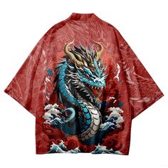 Check out this amazing 🈹 Red Cloud Dragon Haori 🈹 Shop & Grab 15% off with code 🎁 JPIN 🎁 Cloud Dragon, Red Kimono, Red Cloud, Retro Anime, Loose Cardigan, Dragon Pattern, Blue Dragon