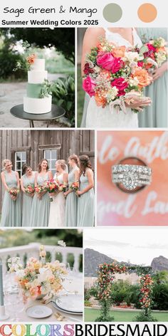 the color scheme for this wedding is peach, green and white with an orange accent