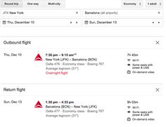 the flight information page for an airliner's flight from new york to los angeles