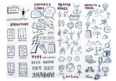 an image of various types of doodles on paper with words and symbols written in it