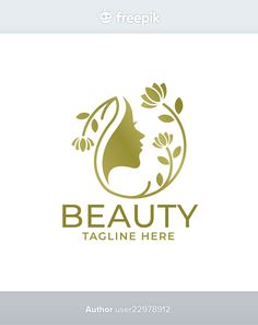 a logo for a beauty salon with leaves and flowers on the side, in gold foil