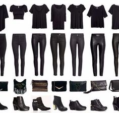 daily black on black looks Black Capsule Wardrobe, Look Legging, Black Wardrobe, Black Clothes, All Black Everything, All Black Outfit, Black Outfit, Wearing Black