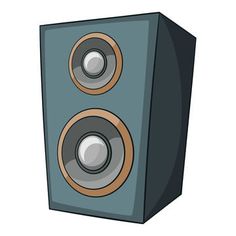 a blue speaker with two brown speakers on it's sides and one black speaker in the center