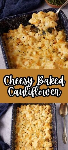 cheesy baked cauliflower casserole in a baking dish