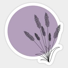 some purple flowers in front of a purple circle sticker