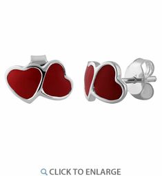 Sterling Silver Red Enamel Double Heart Earrings Old Rings, Hand Painted Earrings, Red Jewelry, Double Heart, Earring Backs, Heart Earrings