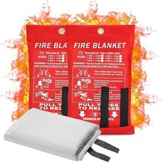 two fire blanketes are sitting next to each other