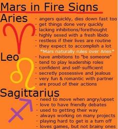 an orange poster with the words mars in fire signs and leo sagitarus