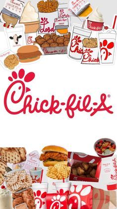 an advertisement for chick - fie's is shown with many different types of food