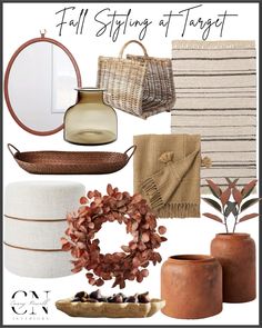 a collage of different items with the words fall styling at target