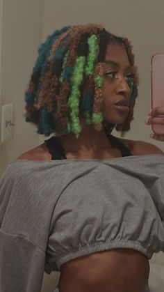 Multicolored Faux Locs, Braid Hairstyles With Curls, Braid Hairstyles Short, Hairstyles With Attachment, Poc Hairstyles, Short Braided Hairstyle, Braid Hairstyles Black, Fairy Locs