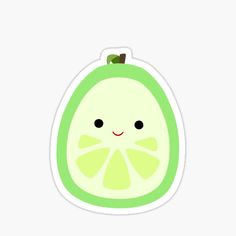 a lime sticker with the face of a lemon on it's front and side