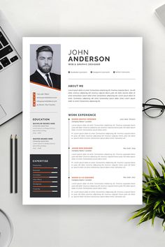 a professional resume template with an orange accent