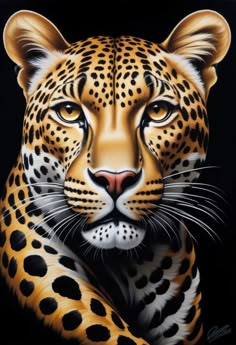 a painting of a leopard on a black background