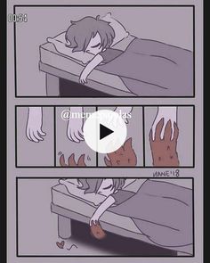 an animated comic strip shows someone laying in bed with their hand on the edge of the bed