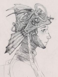 a drawing of a woman wearing a headdress with an elaborate design on it