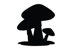 a black silhouette of a mushroom sitting on the ground with it's legs crossed