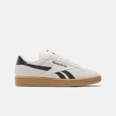 Feel like you're lacing up a pair of old-school Club C sneakers straight from the '80s. These shoes have all the vintage touches you want, from perforations to a debossed heel tab and side stripes. The soft, suede upper flips the Reebok script with the smooth side stripes and heel tab. Thrift Shoes Aesthetic, Rebox Shoes Outfit, Reebok Club C Grounds, Rebox Shoes, Reebok Shoes Outfit, Distorted Art, Seattle Aesthetic, Reebok Outfit, Simple Sneakers