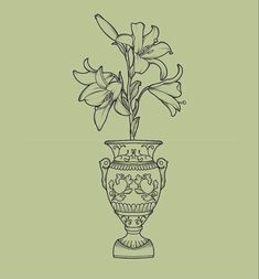 a drawing of a vase with flowers in it