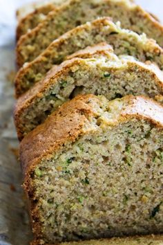 slices of zucchini bread sitting on top of each other