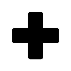 a black and white image of a plus sign on a white background for use as a logo or icon