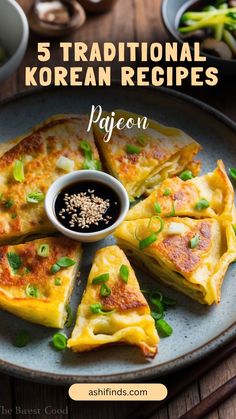 Pajeon on a plat served hot - traditional Korean recipes Korean Recipes Authentic, Miyeok Guk, Banchan Recipe, Bacon Fried Rice, Korean Vegetables, Kimchi Jjigae, Bacon Fries, Korean Recipes, Korean Dishes