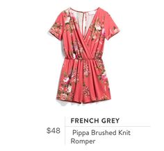 French Grey Romper July 2018 Stitch Fix Review - SharingMyInsight Gray Romper, Work Wardrobe, Floral Romper, Dressy Casual