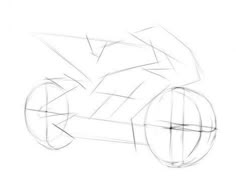 a drawing of a motorcycle on a white background with lines drawn to it's side