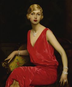 a painting of a woman in a red dress