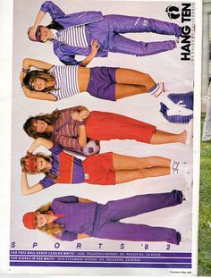 Hang Ten Clothing, 1980s Patterns, 80s Magazine, 4th Outfits, Surf Magazine, 1980s Outfits, Purple Clothes, 80s Inspired Outfits