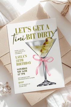 an image of a birthday party card with a martini in the middle and olives on top