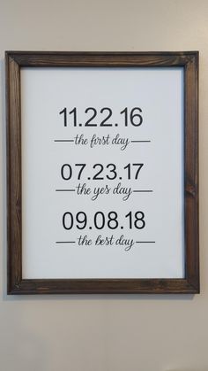 a framed sign that says the first day