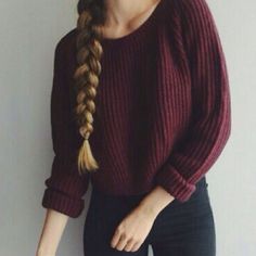 Material:+Knitting    Colour:+wine+red    Size:+one+size+(standard+size)    Size+Chart:+(CM)    Bust+90,+Sleeve+58,+Length+38 Plain Sweaters, Hipster Sweater, Vogue Knitting, Women Sweaters Winter, Cropped Pullover, Tumblr Outfits, Classic Sweater, School Looks, Red Sweater