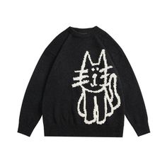 *1cm=0.4 inch *1kg=2.2 ibs Cat Themed Clothes, Fall Fashion Sweaters, Sweater Aesthetic, Silly Clothes, White And Black Cat, Sweaters Winter, Brass Monkey, Oversized Pullover Sweaters, Vintage Knitwear