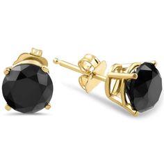 This classic matching pair of studs features two round brilliant cut color enhanced black color enhanced genuine. Both diamonds are set in solid 14k yellow gold. The earrings are secured by 14k push backs. Color: black/gold/yellow. Gender: female. Age Group: adult. Black Diamond Earrings Studs, Black Diamond Solitaire, Black Diamond Studs, Diamond Solitaire Earrings, White Diamond Earrings, Jared The Galleria Of Jewelry, Solitaire Earrings, Solitaire Studs, Diamond Stud Earrings