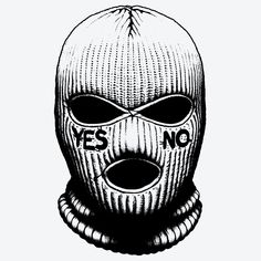 an image of a person wearing a mask with the words yes no written on it