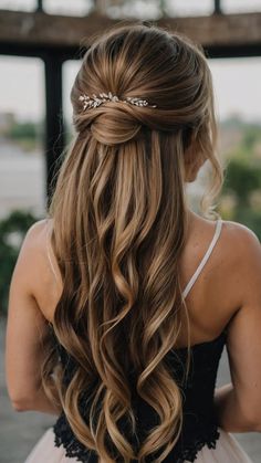 Perfectly Chic: 15 Bridesmaid Hairstyles to Steal the Show - Inspire Inlet Wedding Hairstyles Medium Hair Half Up, Half Up With Straight Hair, Long Down Hairstyles Wedding, Straight Bridesmaid Hairstyles, Straight Hairstyles Wedding, Hair Bangs Straight, Ponytail Wedding, Medium Length Hair Straight, Black Ponytail